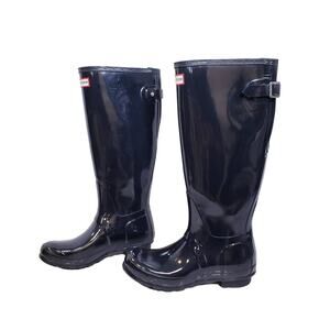 HUNTER Original Gloss Tall Women's Rain Boots Size 8 Black Wellington Adjustable